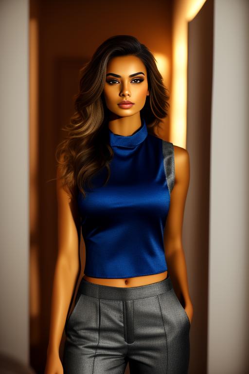 Image: pants and vest female nbrmodels One Top Model nbrmodels Two Top Models ethnicity Moroccan background Bedroom artStyle Ultra Detailed Camera Extreme CloseUp