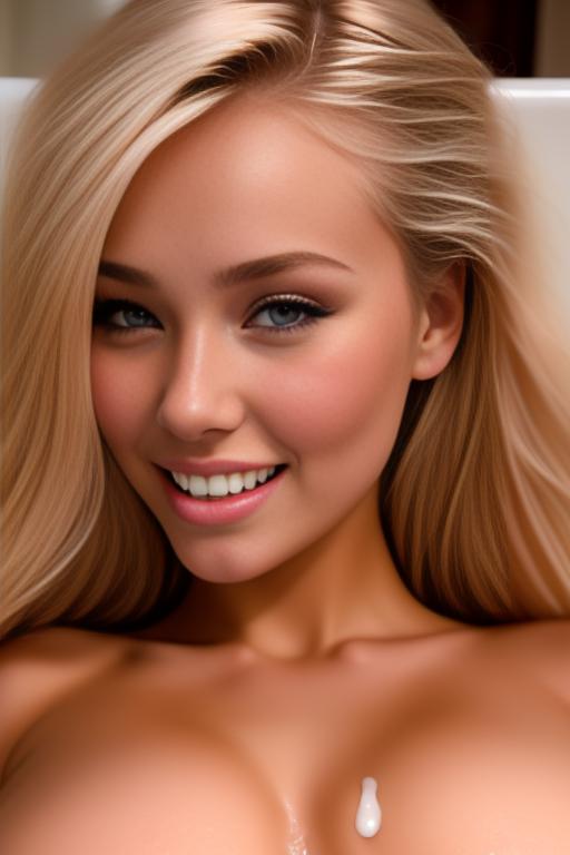 Image: russian blondes top models  face extreme closeup from close above  boobps  in bath  covered in cum  open mouth eyes closed smile