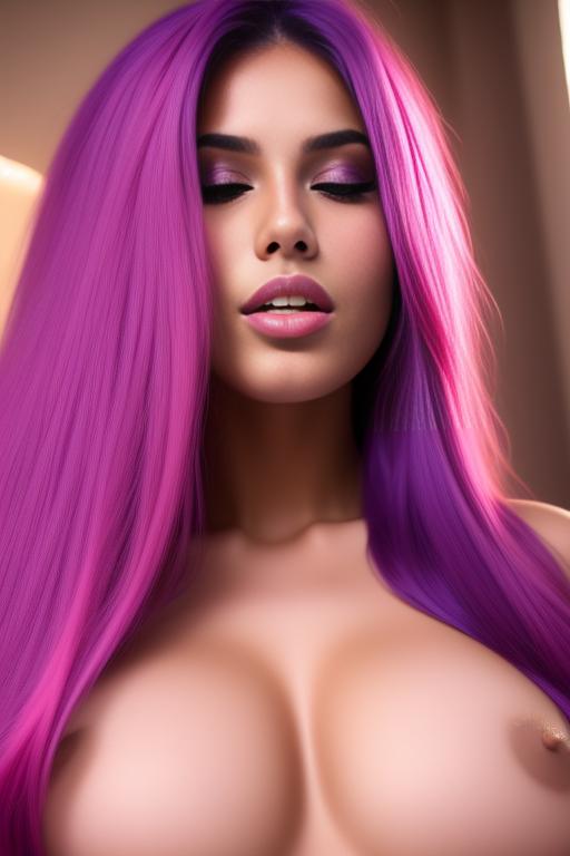 Image: moroccan sexy top model close up blue and red long hair  bonde and pink purple hairclose face shot closed eyes teasing look boobs spreading legs pussy hot mouth