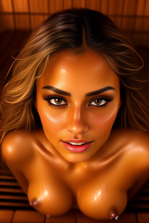 Image: woman top model cudling touching  tanned Art Style bestquality hyperdetailed ultradetailed Ethnicity Moroccan  Camera face extreme closeup  eyes hair long  sauna dresscumshot4905 cum on face