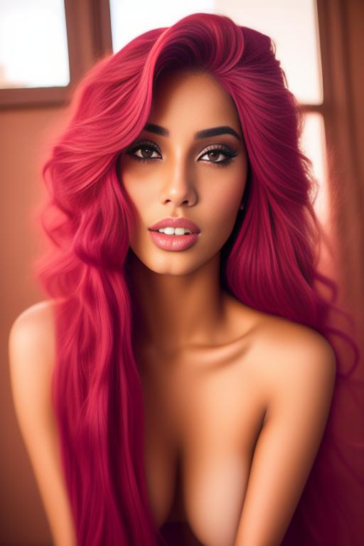 Image: moroccan sexy top models close up red and blue long hair  bonde and pink hair  open sexy vest hot lips no underwear kneeling close face shot standing below riding