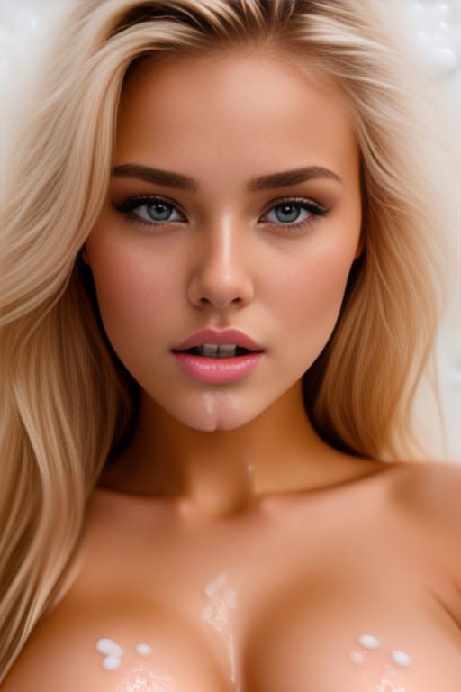 Image: russian blondes top models  face extreme closeup from close above  boobps  in bath  covered in cum  teasing look