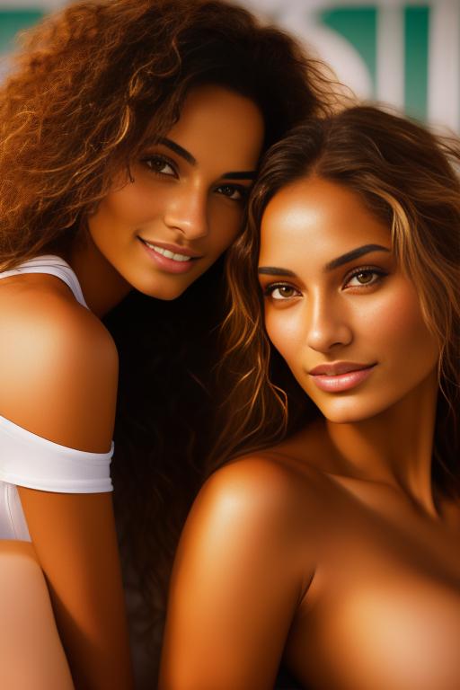 Image: two woman top models cudling touching   tanned Art Style bestquality hyperdetailed ultradetailed Ethnicity Moroccan  Camera  face extreme closeup   hair long laughing squash court  sitting nice legs tshirt