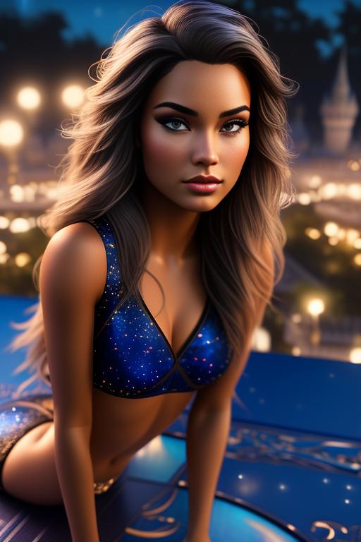 Jasmine Disney , sitting on (flying  ) mat high in night sky, nbr_models_one One Top Model, art_style_hyper_detailed Hyper Detailed, camera_close_up Close-Up