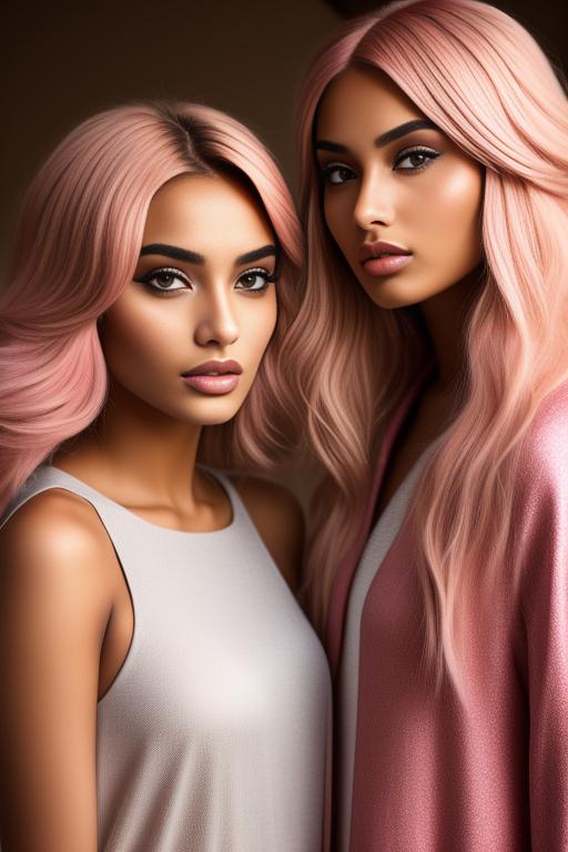 Image: two  moroccan top models close up  blonde and pink hair
