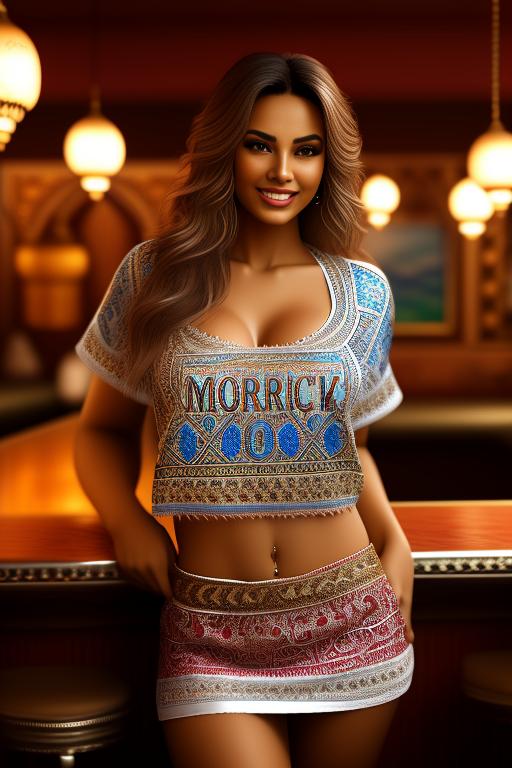 Image: Moroccan style sexy tshirt  nbrmodelsone One Top Model ethnicitymoroccan Moroccan dresspulld Pulld positionsmiling Smiling backgroundbar Bar artstylehyperdetailed Hyper Detailed cameracloseup CloseUp pulld09