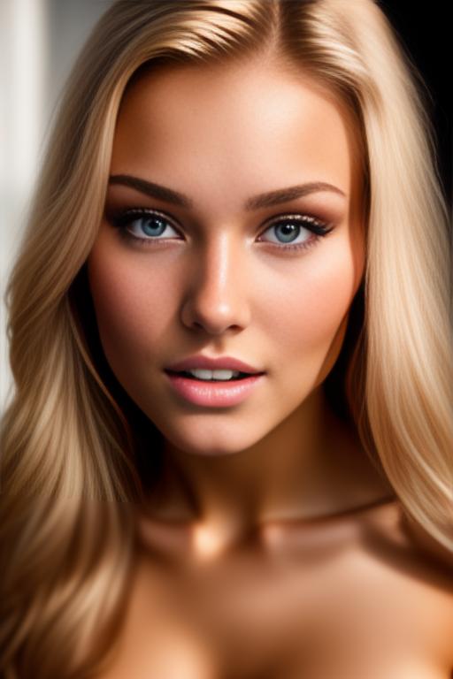 Image: russian blonde top model next to gaming pc  from above faceextremecloseup hot  shy teasing nude biting lips