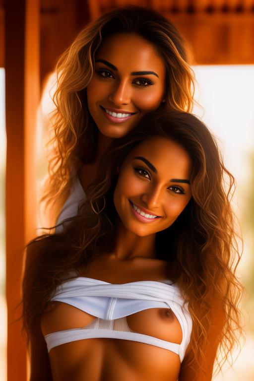 Image: two woman top model tanned Art Style bestquality camera shot face extreme closeup hyperdetailed ultradetailed Ethnicity Moroccan   sauna  white sports apparel  smiling holding touching dressshirtliftv309 shirtlift artStylebestquality hyperdetailed ultradetailed nsfwnsfw