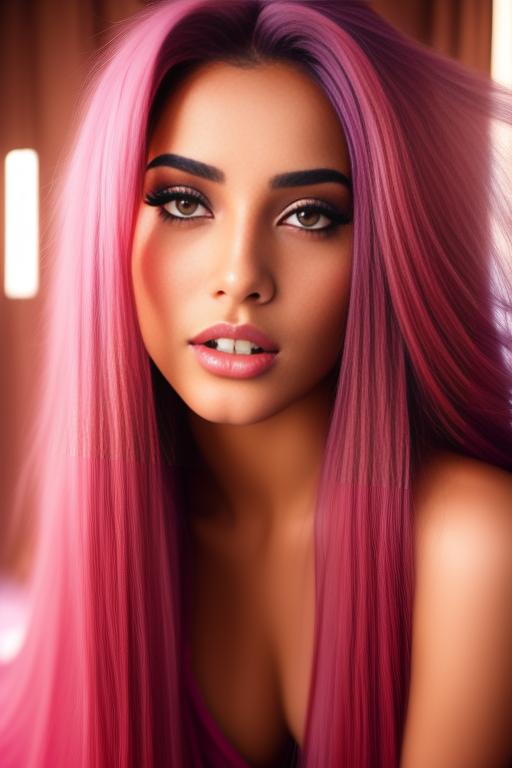 Image: moroccan sexy top models close up  blue and red long hair  bonde and pink long hair  open sexy vest hot lips no underwear kneeling close face shot from under beneath her