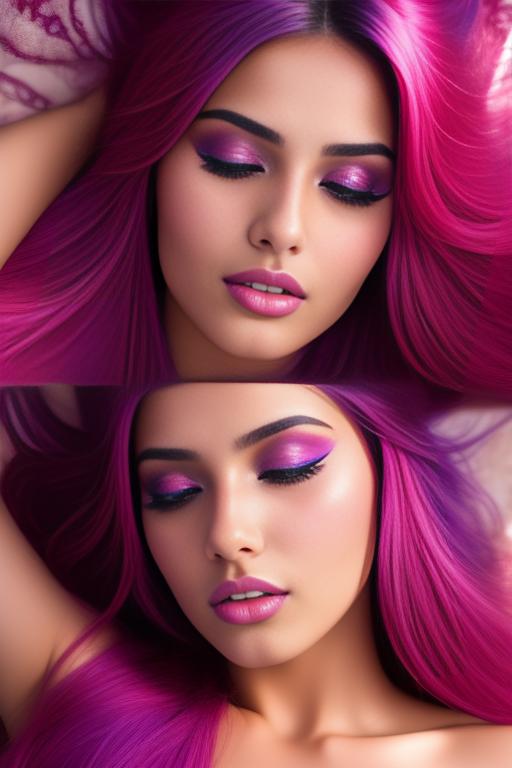 Image: moroccan sexy top models close up blue and red long hair  bonde and pink purple hairclose face shot laying above her closed eyes