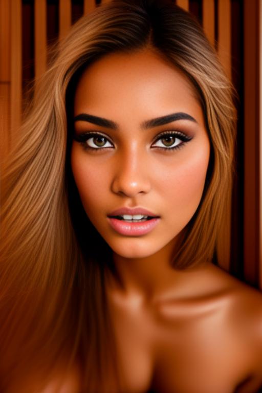 Image: Female Moroccan top model  face close up   kneeling in  sauna nude shot from above  open mouth dry hair covered sperm beautiful eyes