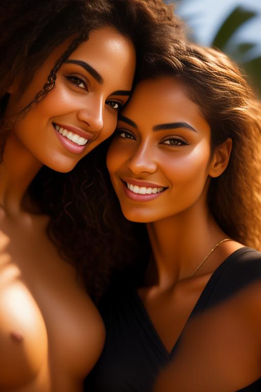 Image: two woman top models cudling touching   tanned Art Style bestquality hyperdetailed ultradetailed Ethnicity Moroccan  Camera  face closeup   hair long laughing sauna black open tshirt