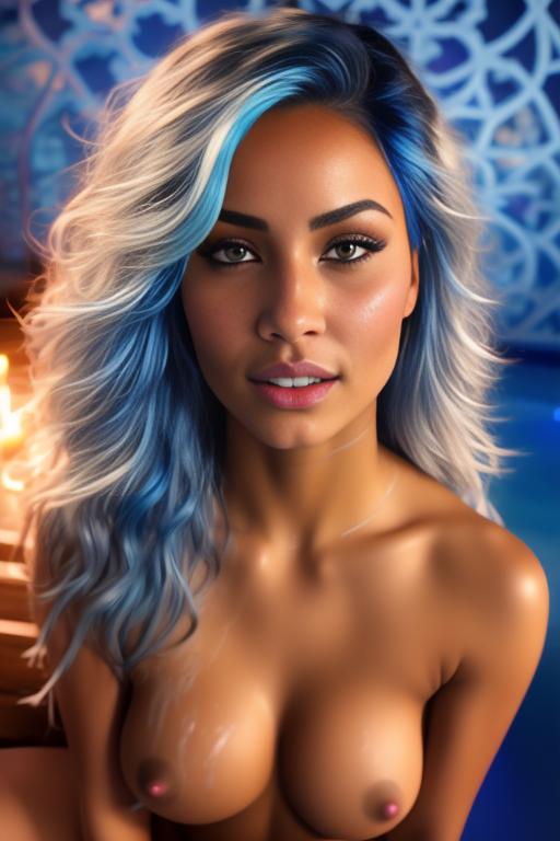 Image: artStylebestquality hyperdetailed ultradetailed   hair Color electricBlue  backgroundHot tub           nbrmodels  female  top model ethnicity tanned Moroccan nsfwnsfw dresscumshot49045 cum on face  Cameraface closeup  sperrm cum