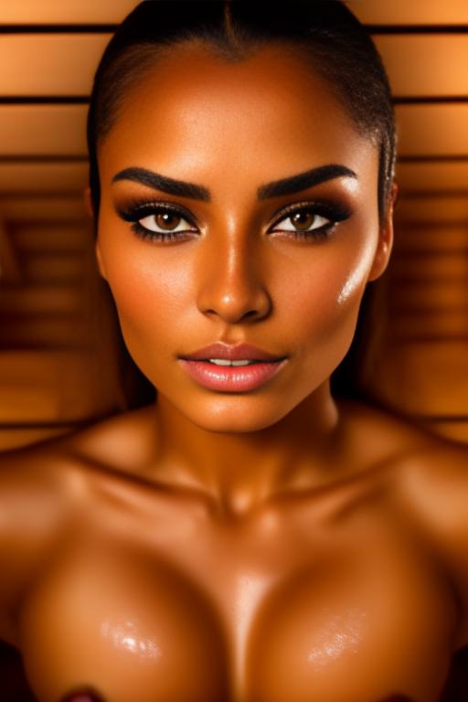 Image: one woman top model tanned Art Style bestquality face extreme focus closeupeyes close up  hyperdetailed ultradetailed  Ethnicity Moroccan top model  sauna  dresscumshot4903 cum on face  beautifull open eyes penis cum
