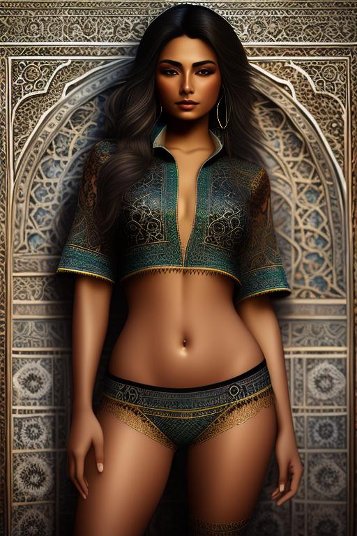 Image: belly button  Art Style bestquality hyperdetailed ultradetailed Ethnicity Moroccan Dressqty wearing pants shirttug1 shirt tug