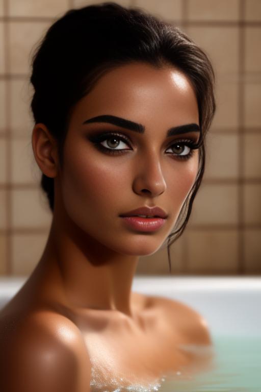 Image: moroccan top model  goergeous dark black eyes face close up in bath