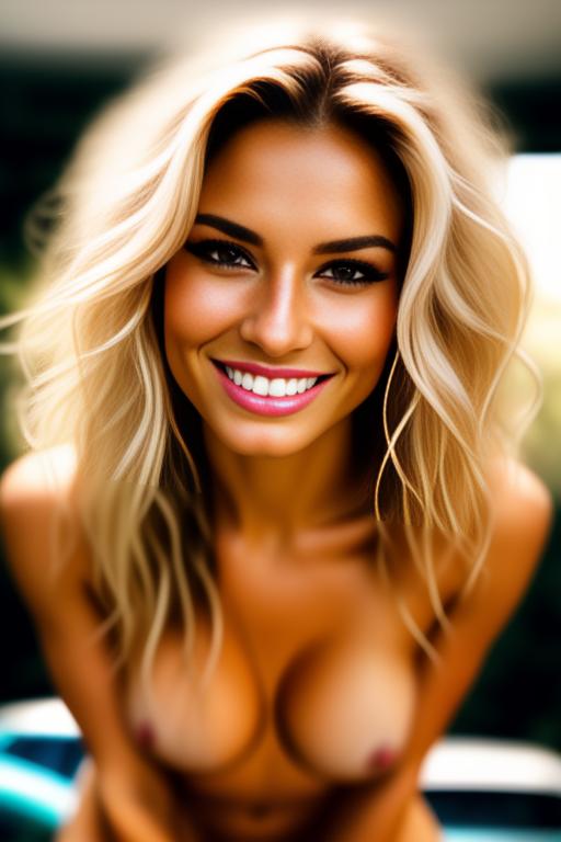 Image: blonde  nbrmodelsone One Top Model ethnicitycaucasian Caucasian dressnaked Naked positionsmiling Smiling positionlickingoral Lickingoral backgroundcar Car backgroundgarden Garden artstylehyperdetailed Hyper Detailed camerafacecloseup Face CloseUp camerafaceextremecloseup Face Extreme CloseUp LickingOralLoRA06