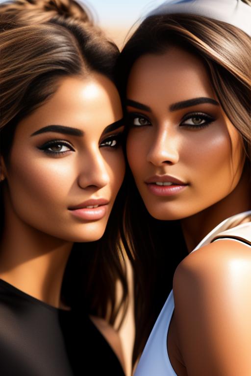 Image: Wearing black leggings  beautifull eyes smiling open vest  tits   two top models kissing in the sand  nbrmodelstwo Two female Top Models ethnicitymoroccan Moroccan backgrounddesert Desert artstylehyperdetailed Hyper Detailed cameracloseup CloseUp close up nbrmodelstwo Two Top Models ethnicitymoroccan Moroccan artstylehyperdetailed Hyper Detailed cameracloseup CloseUp