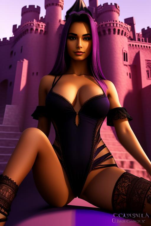 Image: two moroccan top models purple sunset castle fantasy extreme closeup face eyes  black clothes smile legs  artStylebestquality hyperdetailed ultradetailed nsfwnsfw dresspulld07 pulld
