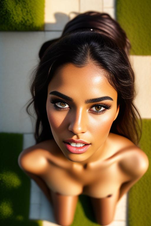 Image: From above camera open mouth nbrmodelsone One Top Model ethnicitymoroccan Moroccan dresshalfnaked Half Naked positionteasing Teasing positionkneeling Kneeling heighttall Tall backgroundgarden Garden artstylehyperdetailed Hyper Detailed camerafacecloseup Face CloseUp camerafaceextremecloseup Face Extreme CloseUp