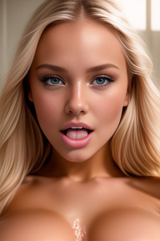 Image: russian blondes top models  face extreme closeup from close above  boobps  in bath  covered in cum  teasing look little smile open mouth no tongue