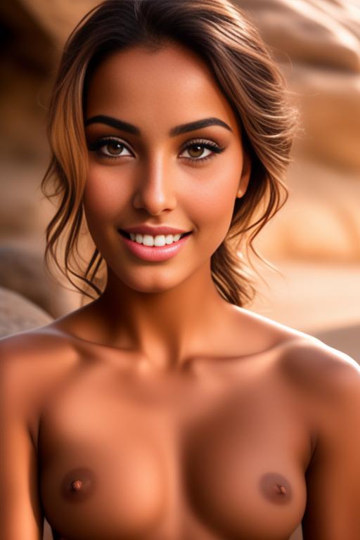 Image: Moroccan Top model beauty sports sexy  gentlesmile  face close up shot  eyes close up in rocky rocks no panties  shot from below open mouth   beautiful eyes face close up