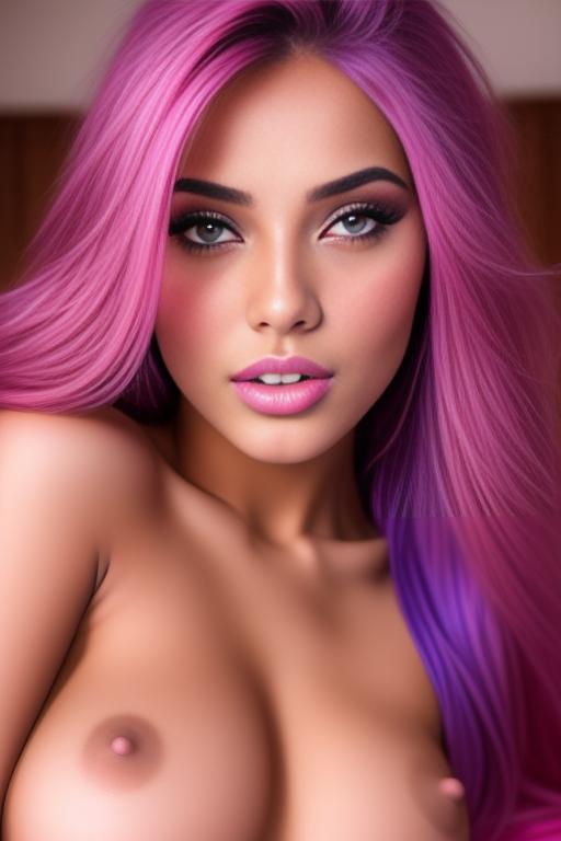 Image: moroccan sexy top model close up blue and red long hair  blonde and pink purple hairclose face shot closed eyes teasing look boobs spreading legs pussy hot mouth closing eyes