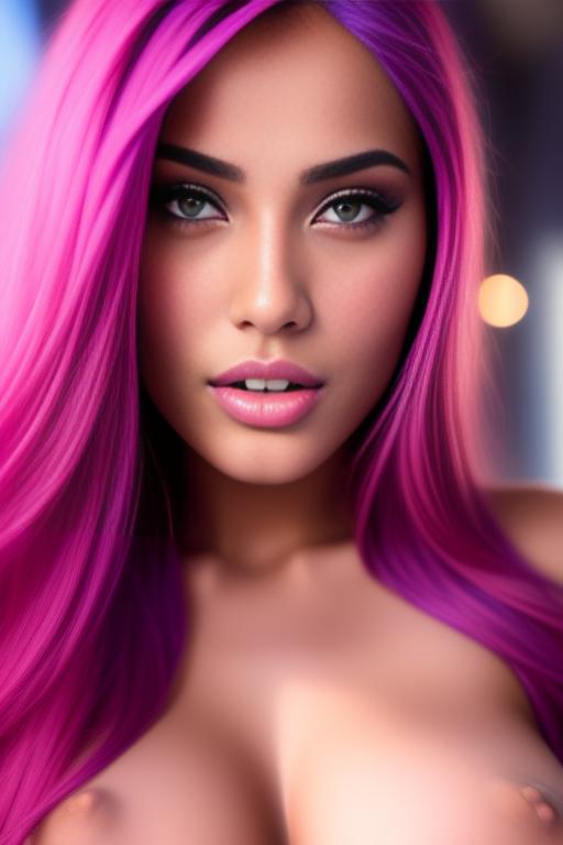 Image: moroccan sexy top model close up blue and red long hair  blonde and pink purple hairclose face shot closed eyes teasing look boobs spreading legs pussy hot mouth closing eyes