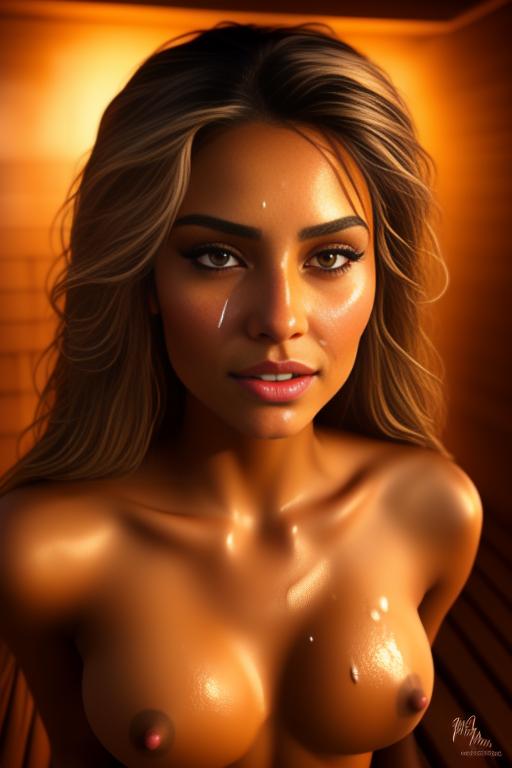 Image: woman top model tanned Art Style bestquality hyperdetailed ultradetailed Ethnicity Moroccan  hair long  sauna    dresscumshot4905 cum on face Camera face extreme closeup cum