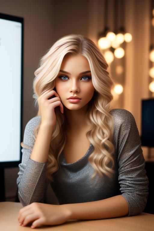 Image: russian blonde top model next to gaming pc hands