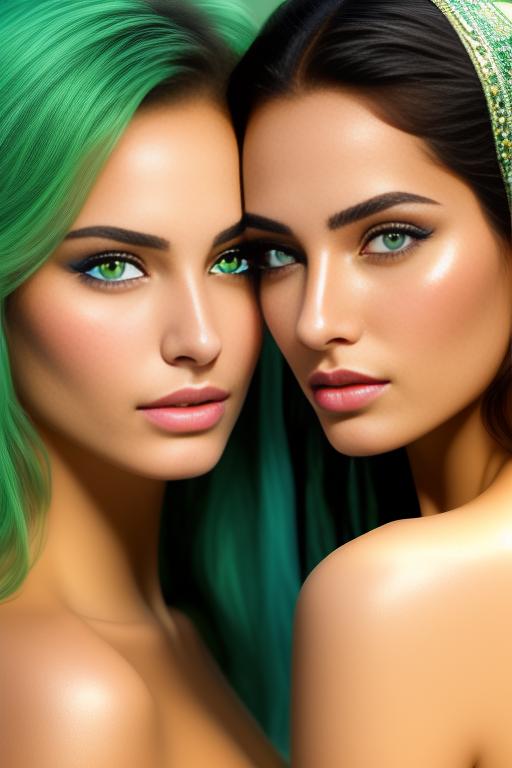 Image: two moroccan top models  goergeous light greeneyes face close up in bluebath