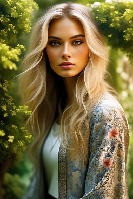 Image: Blonde  nbrmodelsone One Top Model ethnicitycaucasian Caucasian backgroundgarden Garden artstylehyperdetailed Hyper Detailed cameracloseup CloseUp