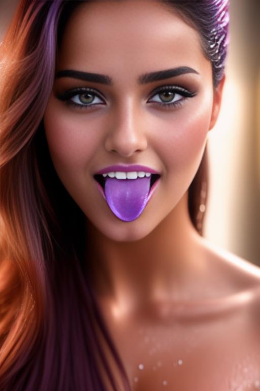 Image: two moroccan adults top models  makeup goergeous eyes beautifull hair top model face and hair face extreme close up shot in purple bath seduced look wet moaning open mouth smile  happy  cum in face wet wet