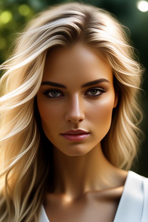 Image: Blonde  nbrmodelsone One Top Model ethnicitycaucasian Caucasian backgroundgarden Garden artstylehyperdetailed Hyper Detailed camerafacecloseup Face CloseUp