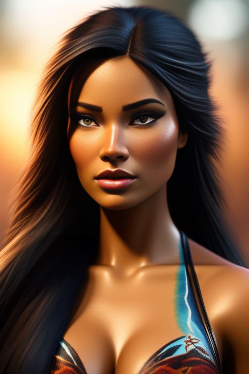 Pocahontas Disney , chasing, nbr_models_one One Top Model, art_style_hyper_detailed Hyper Detailed, camera_close_up Close-Up