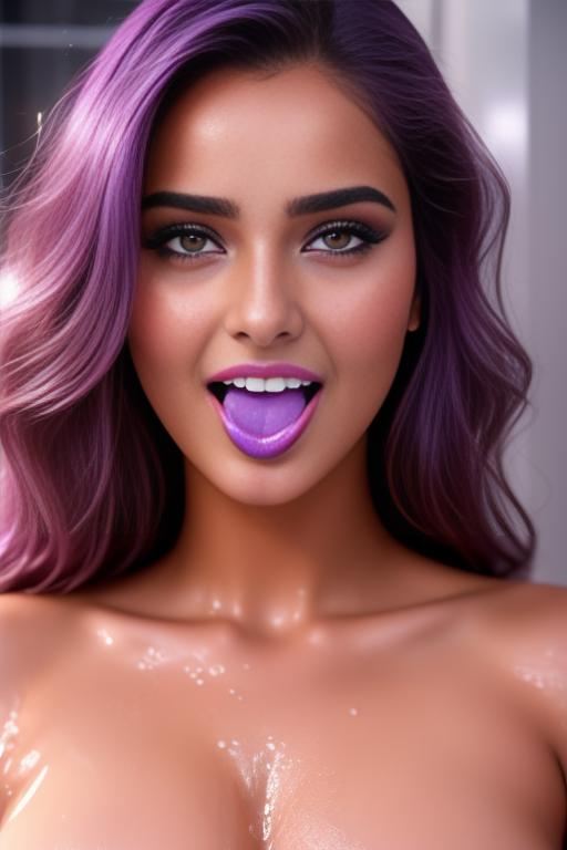 Image: two moroccan adults top models  makeup goergeous eyes beautifull hair top model face and hair face extreme close up shot in purple bath seduced look wet moaning open mouth smile  happy  cum in face wet wet