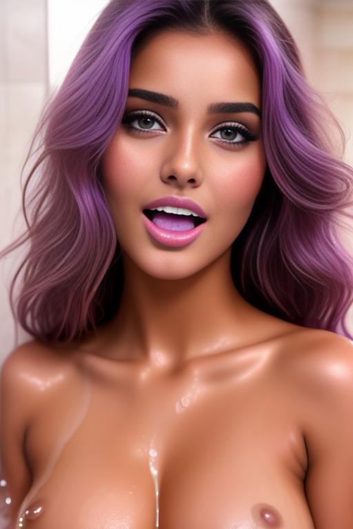 Image: two moroccan adults top models  goergeous eyes beautifull hair top model face and hair face extreme close up shot in purple bath seduced look wet moaning open mouth smile  happy  cum in face wet wet