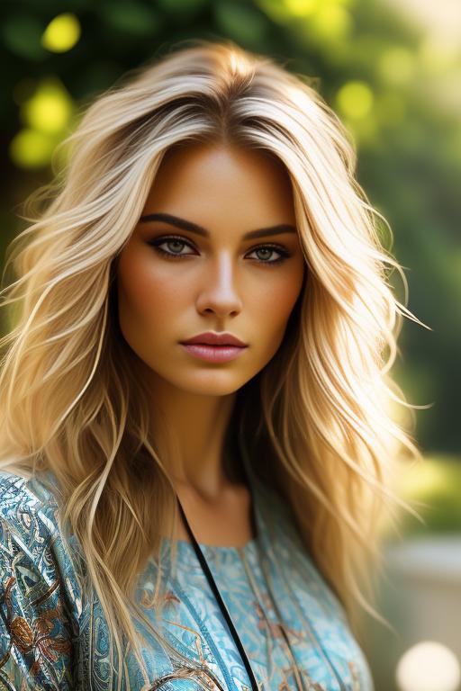 Image: Blonde  nbrmodelsone One Top Model ethnicitycaucasian Caucasian backgroundgarden Garden artstylehyperdetailed Hyper Detailed camerafacecloseup Face CloseUp
