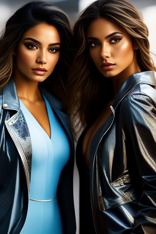 Image: nbrmodelstwo Two Top Models ethnicityhispanic Hispanic dresswearingpants Wearing Pants dressopenjacket Open Jacket artstylehyperdetailed Hyper Detailed cameracloseup CloseUp