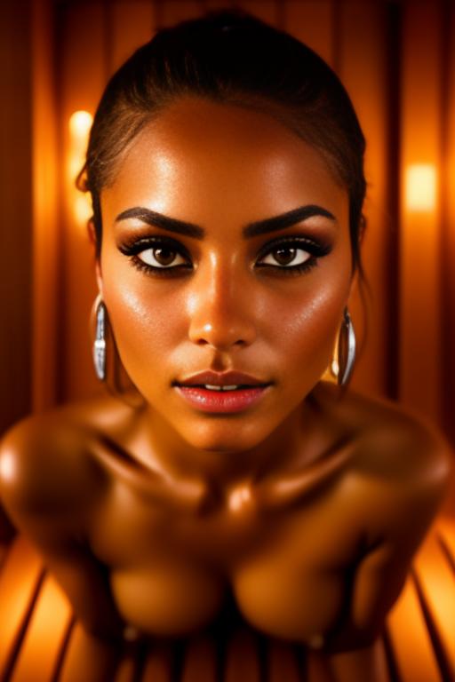 Image: one woman top model tanned Art Style bestquality face extreme focus closeupeyes close up  hyperdetailed ultradetailed  Ethnicity Moroccan top model  sauna  dresscumshot4903 cum on face  beautifull open eyes penis cum