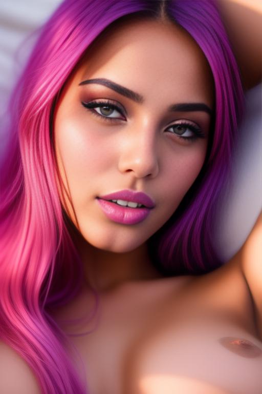 Image: moroccan sexy top model close up blue and red long hair  blonde and pink purple hairclose face shot closed eyes teasing look boobs spreading legs pussy hot mouth closing eyes