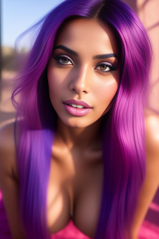 Image: moroccan sexy top model close up blue and red long hair  bonde and pink purple hairclose face shot kneeling riding closed eyes teasing look boobs