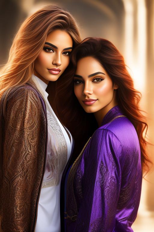 Image: Hair Color purple Ethnicity Moroccan Art Style bestquality hyperdetailed ultradetailed sfw sfw Nbrmodels Two top models Dressqty open jacket smiling  face close up