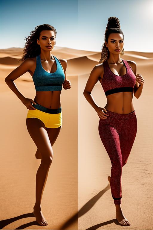 Image: In stretch jogging  running from behind closeup  nbrmodelstwo Two Top Models ethnicitymoroccan Moroccan backgrounddesert Desert artstylehyperdetailed Hyper Detailed cameracloseup CloseUp