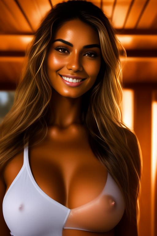 Image: two woman top model tanned Art Style bestquality camera shot face extreme closeup hyperdetailed ultradetailed Ethnicity Moroccan   sauna  white sports apparel  smiling holding touching dressshirtliftv309 shirtlift artStylebestquality hyperdetailed ultradetailed nsfwnsfw