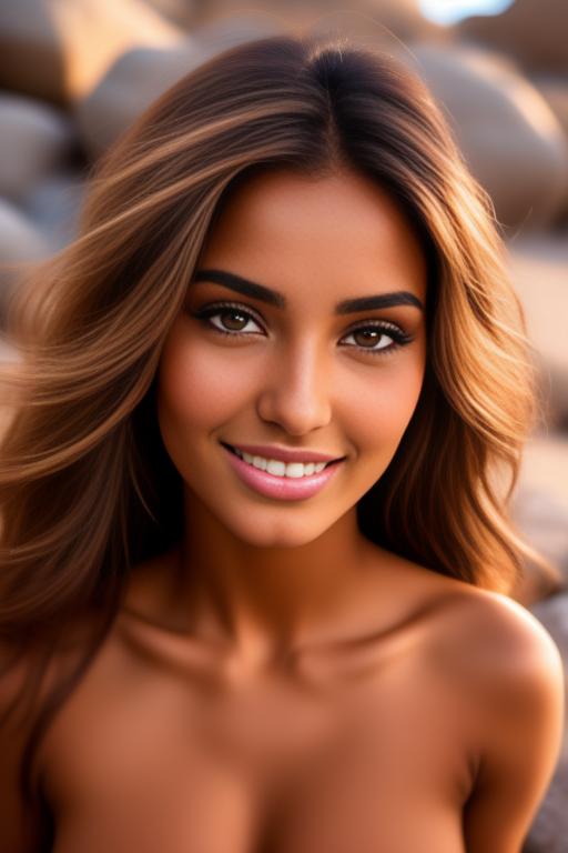 Image: Moroccan Top model beauty sports sexy  gentlesmile  face close up shot  eyes close up in rocky rocks no panties  shot from below open mouth   beautiful eyes face close up
