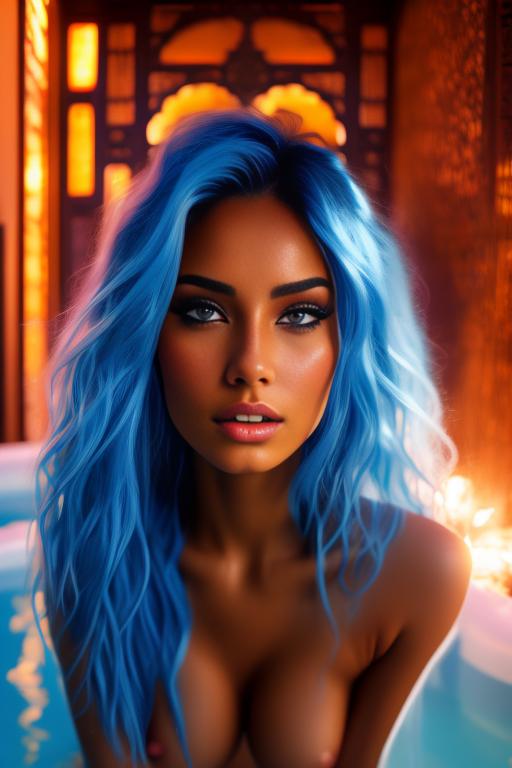 Image: artStylebestquality hyperdetailed ultradetailed   hair Color electricBlue  backgroundHot tub           nbrmodels  female  top model ethnicity tanned  Moroccan nsfwnsfw    dressCreampie Cameracloseup positionahegaorollingeyes025 ahegao Cameraface extreme closeup