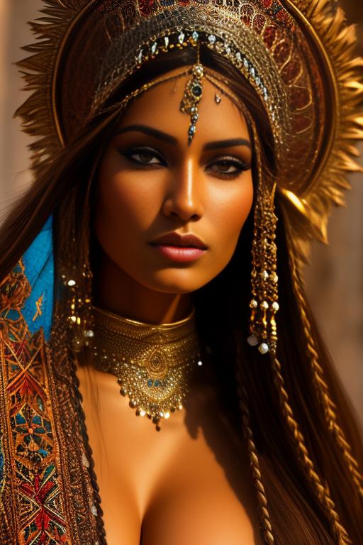 Pocahontas , nbr_models_one One Top Model, ethnicity_moroccan Moroccan, art_style_hyper_detailed Hyper Detailed, camera_close_up Close-Up