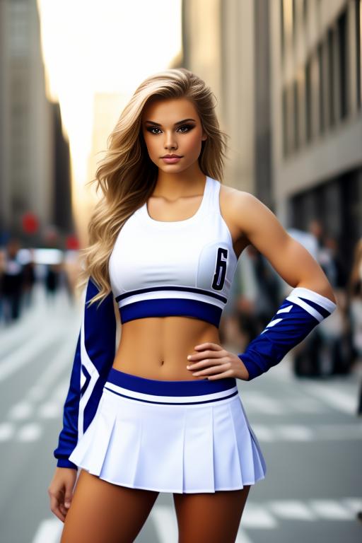 Image: Cheerleader caucasian top model in big city