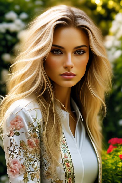 Image: Blonde  nbrmodelsone One Top Model ethnicitycaucasian Caucasian backgroundgarden Garden artstylehyperdetailed Hyper Detailed cameracloseup CloseUp
